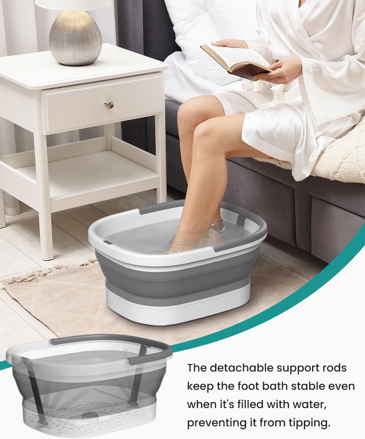 Collapsible Foot Soaking Basin with Massage Bottom – Portable Foot Bath Tub for Home & Travel, Fits Up to Men's Size 12 Feet