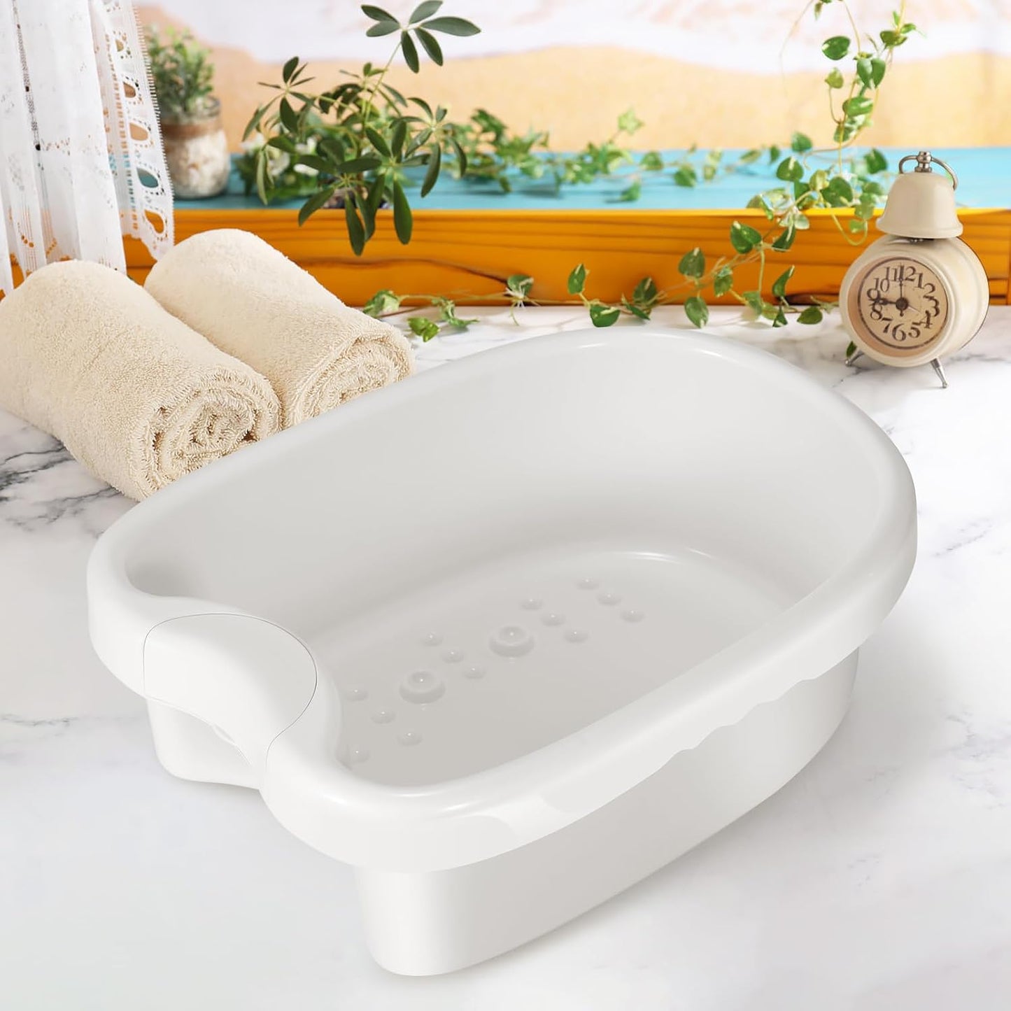 Extra-Large Deep Foot Soaking Tub – Thickened Home Plastic Foot Bath Basin with Massage Nodes, Non-Slip Design for Adult Foot Care, White