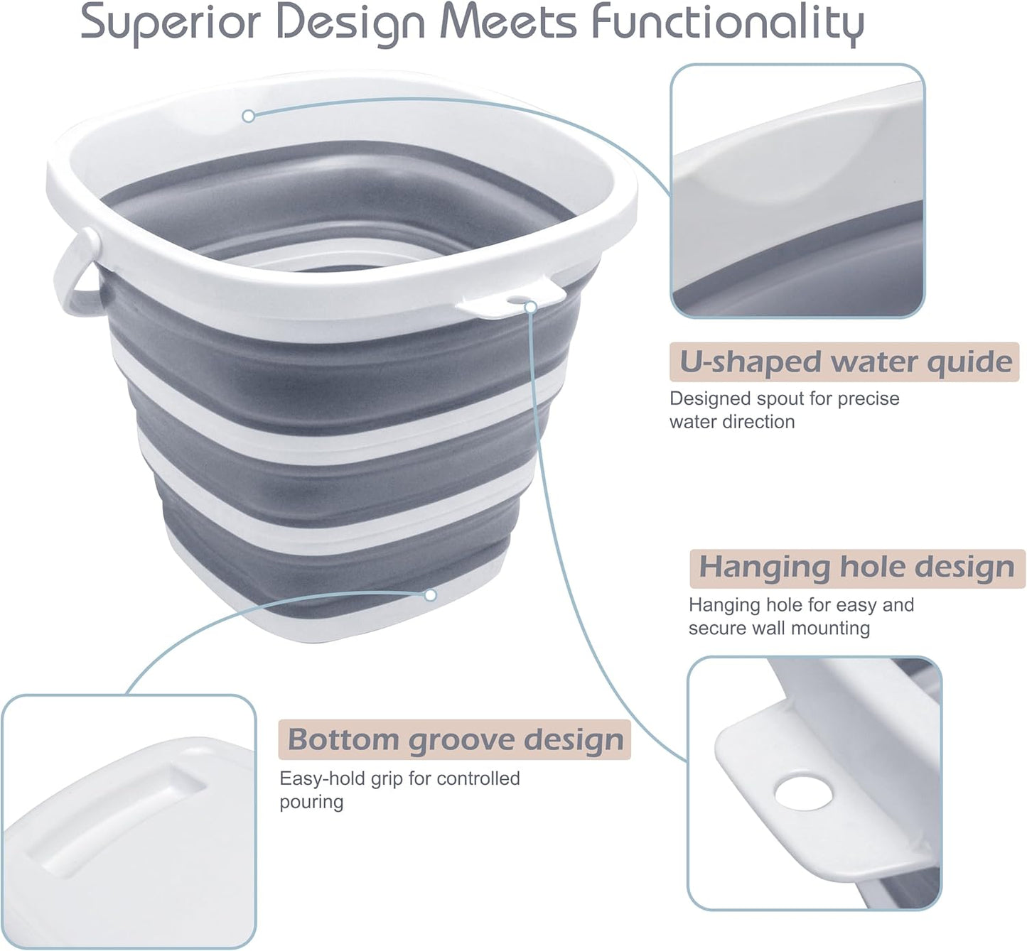10L Collapsible Foot Soak Tub – Portable Folding Foot Bath Basin for Home, Travel, Camping – 2.6 Gallon Large Capacity Wash Basin with Handle and Hook