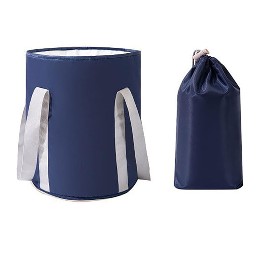 Portable Deep Collapsible Foot Soaking Bucket – 11.8"x14.1" Large Capacity Foldable Foot Bath Basin with Waterproof Lining – Travel Outdoor Foot Tub in Navy Blue