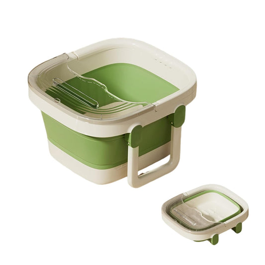 Portable Collapsible Foot Soaking Bucket – Foldable Foot Bath Tub with Handles – Heat-Resistant, Space-Saving Basin for Travel & Home – Green & White – 13.38"x9.44"x8.26"