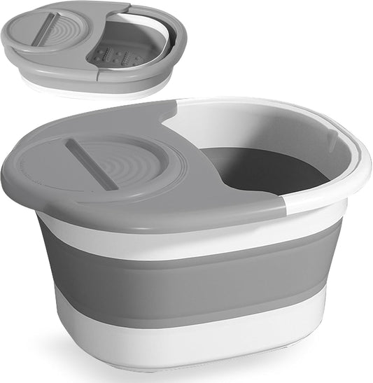 Collapsible Foot Soaking Bucket with Lid – Large Capacity Foldable Foot Spa Tub with Massage Dots, Portable Deep Basin for Home Travel Use