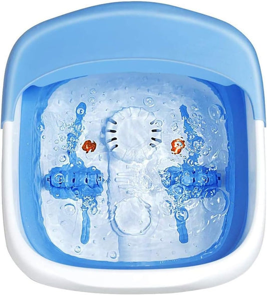 Foldable Foot Spa Bath Massager with Heating & Bubbles｜Infrared Therapy｜3 Modes Electric Foot Soak Tub｜Space-Saving Design｜Blue & White