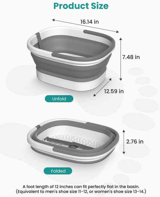 Collapsible Foot Soaking Basin with Massage Bottom – Portable Foot Bath Tub for Home & Travel, Fits Up to Men's Size 12 Feet