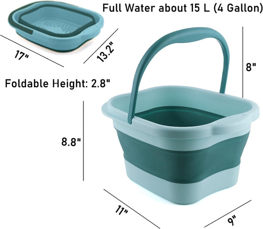 15L Large Capacity Collapsible Foot Soaking Tub – Foldable Portable Basin with Handle, Multifunctional Foot Bath Bucket for Home, Travel & Camping