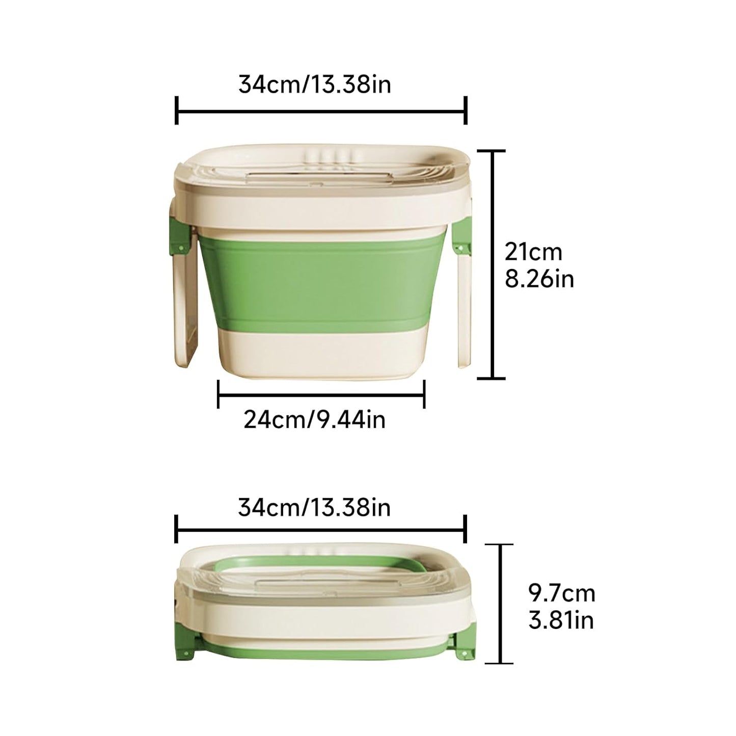 Portable Collapsible Foot Soaking Bucket – Foldable Foot Bath Tub with Handles – Heat-Resistant, Space-Saving Basin for Travel & Home – Green & White – 13.38"x9.44"x8.26"