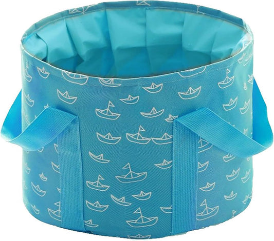 Portable Foldable Foot Soaking Tub｜13.8" Large Waterproof Travel Basin｜Oxford Fabric with Handles｜Blue Boat Pattern