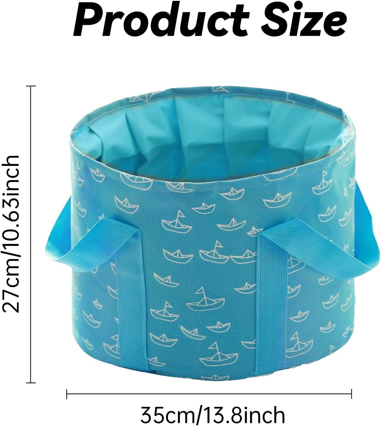 Portable Foldable Foot Soaking Tub｜13.8" Large Waterproof Travel Basin｜Oxford Fabric with Handles｜Blue Boat Pattern
