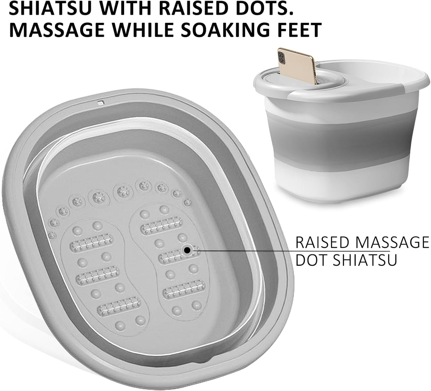 Collapsible Foot Soaking Bucket with Lid – Large Capacity Foldable Foot Spa Tub with Massage Dots, Portable Deep Basin for Home Travel Use