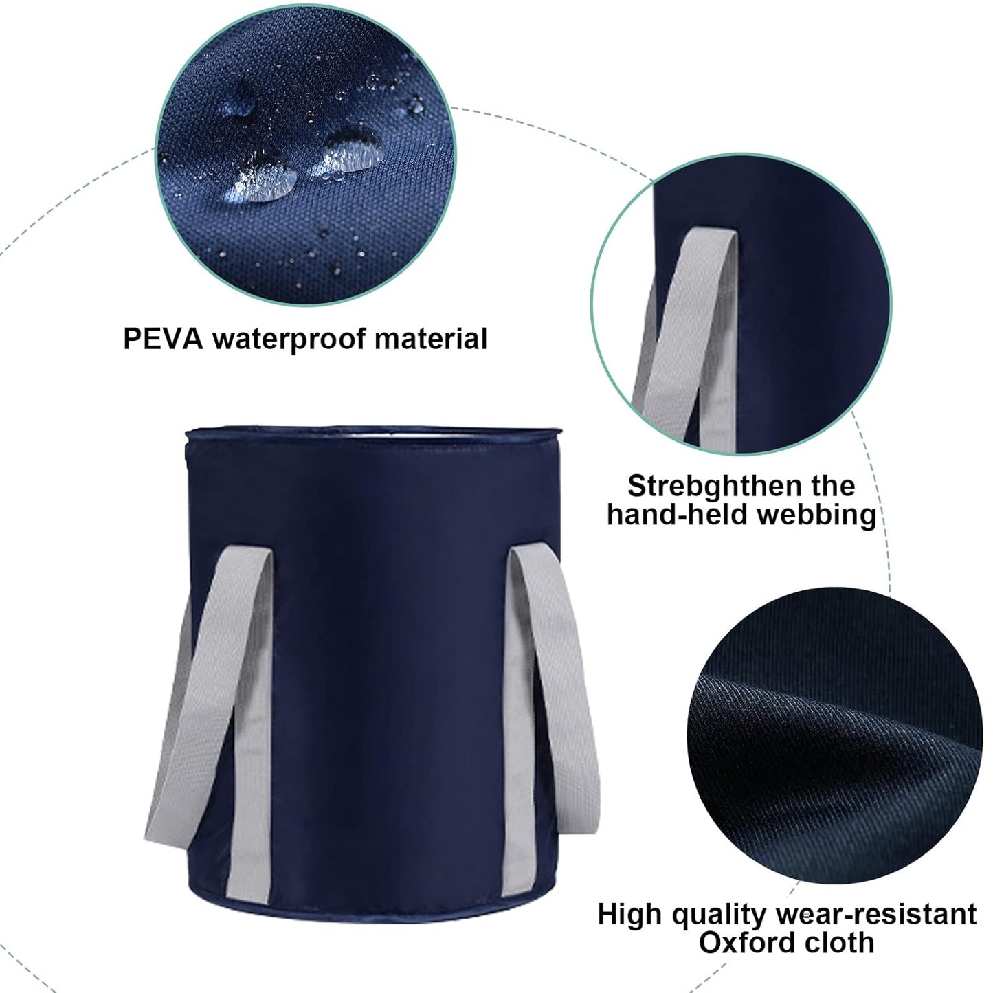 Portable Deep Collapsible Foot Soaking Bucket – 11.8"x14.1" Large Capacity Foldable Foot Bath Basin with Waterproof Lining – Travel Outdoor Foot Tub in Navy Blue