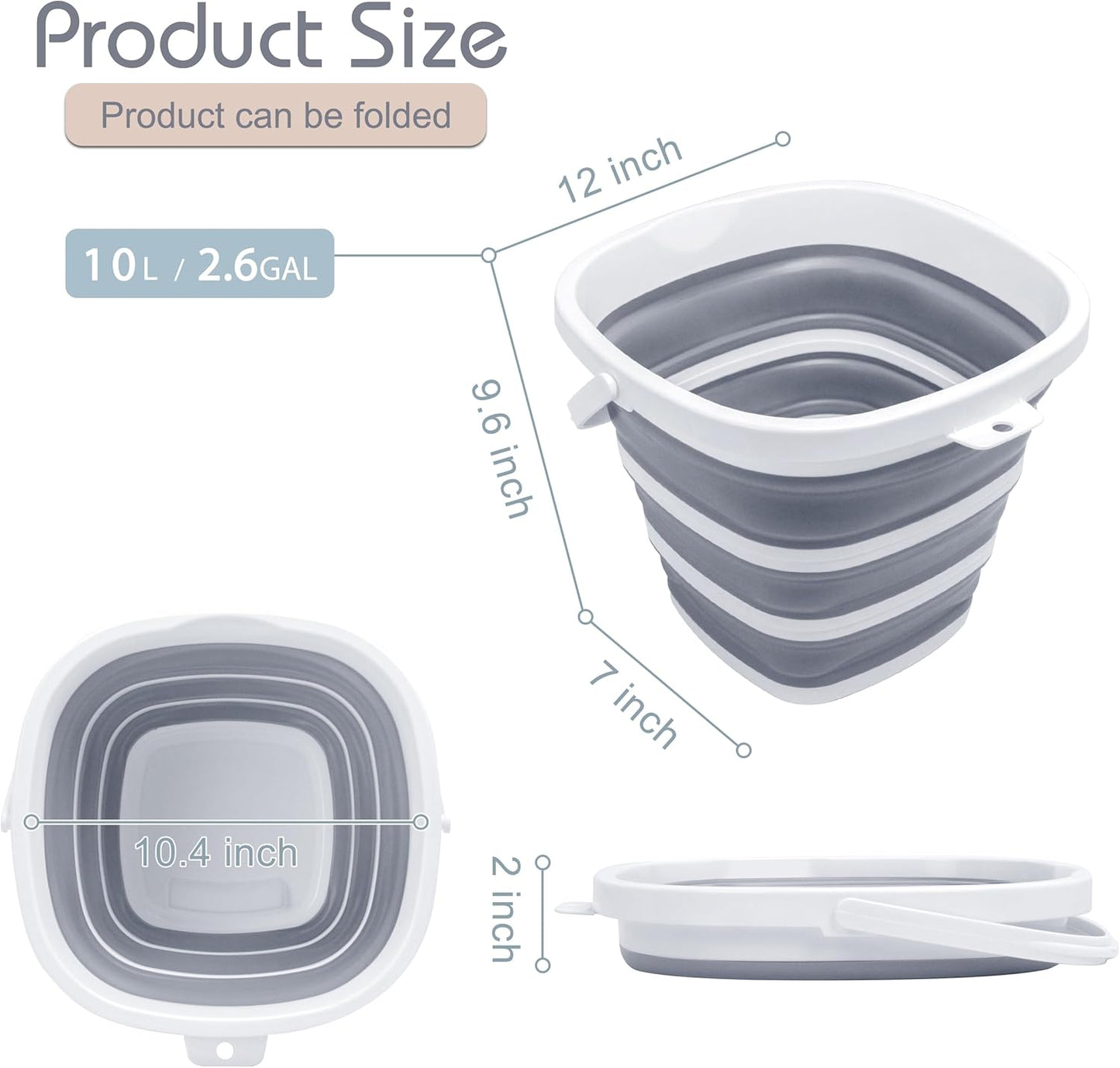 10L Collapsible Foot Soak Tub – Portable Folding Foot Bath Basin for Home, Travel, Camping – 2.6 Gallon Large Capacity Wash Basin with Handle and Hook