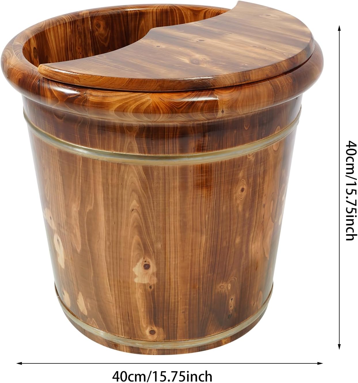 Large Deep Foot Soaking Bucket with Wood Grain Design – 15.75"x15.75" Insulated Foot Bath Tub with Lid – Home Spa Foot Spa Bucket for Stress Relief and Wellness