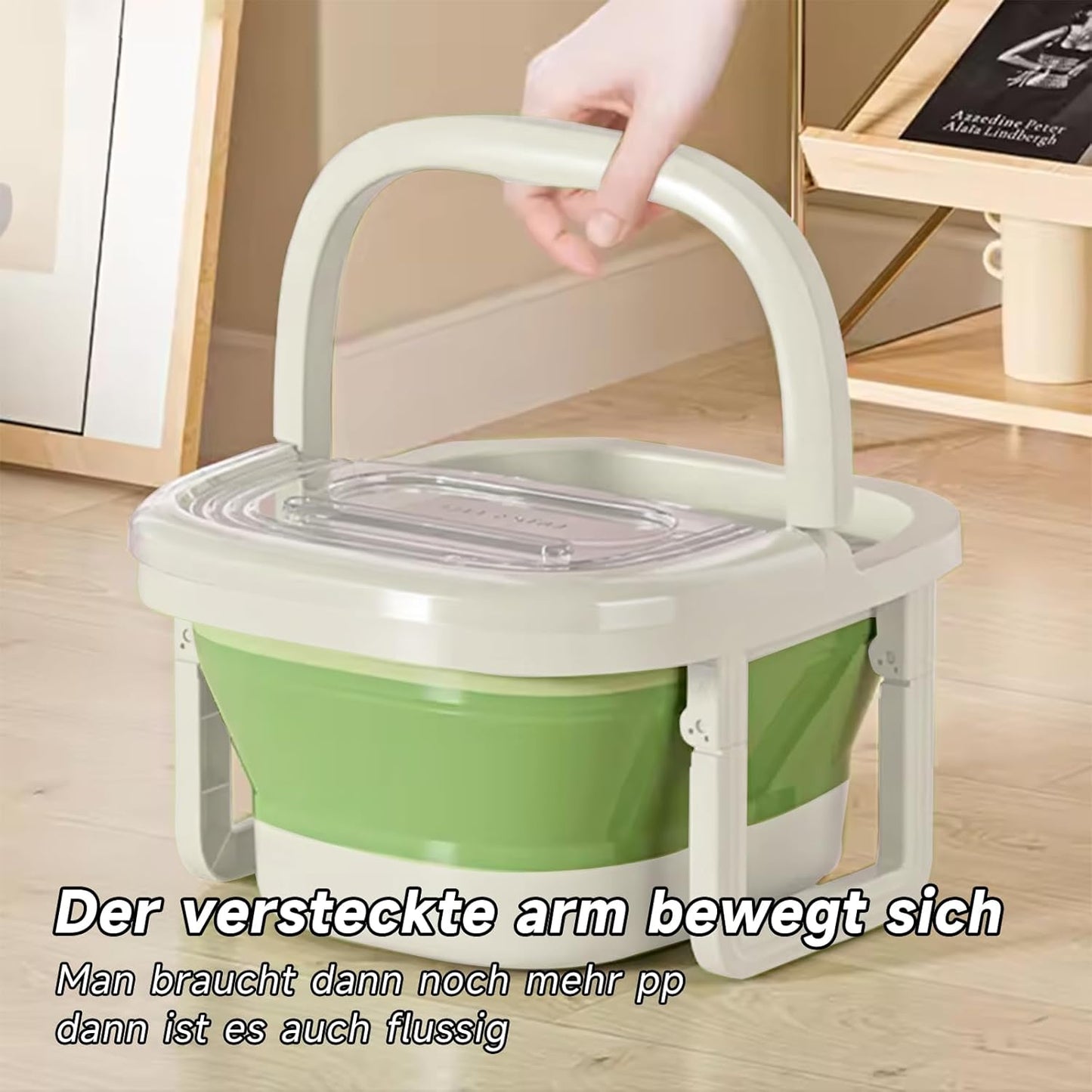 Portable Collapsible Foot Soaking Bucket – Foldable Foot Bath Tub with Handles – Heat-Resistant, Space-Saving Basin for Travel & Home – Green & White – 13.38"x9.44"x8.26"