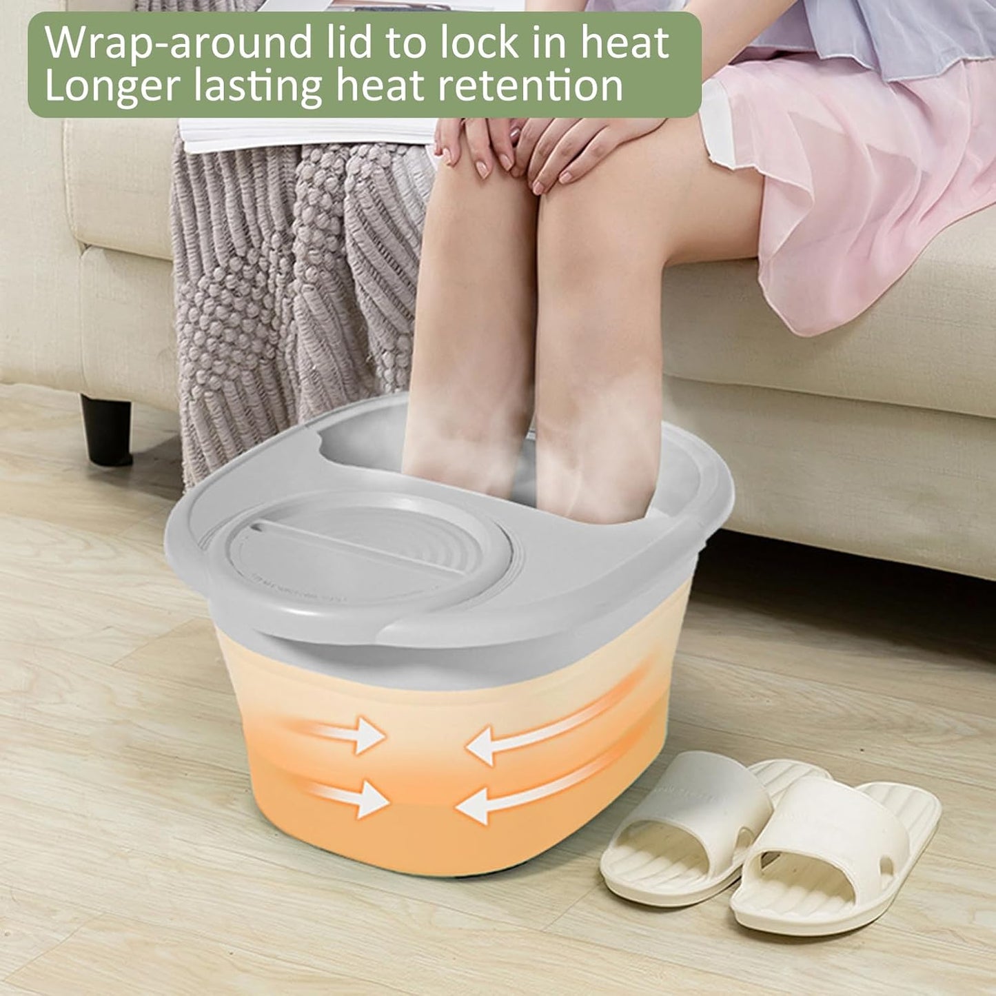 Collapsible Foot Soaking Bucket with Lid – Large Capacity Foldable Foot Spa Tub with Massage Dots, Portable Deep Basin for Home Travel Use