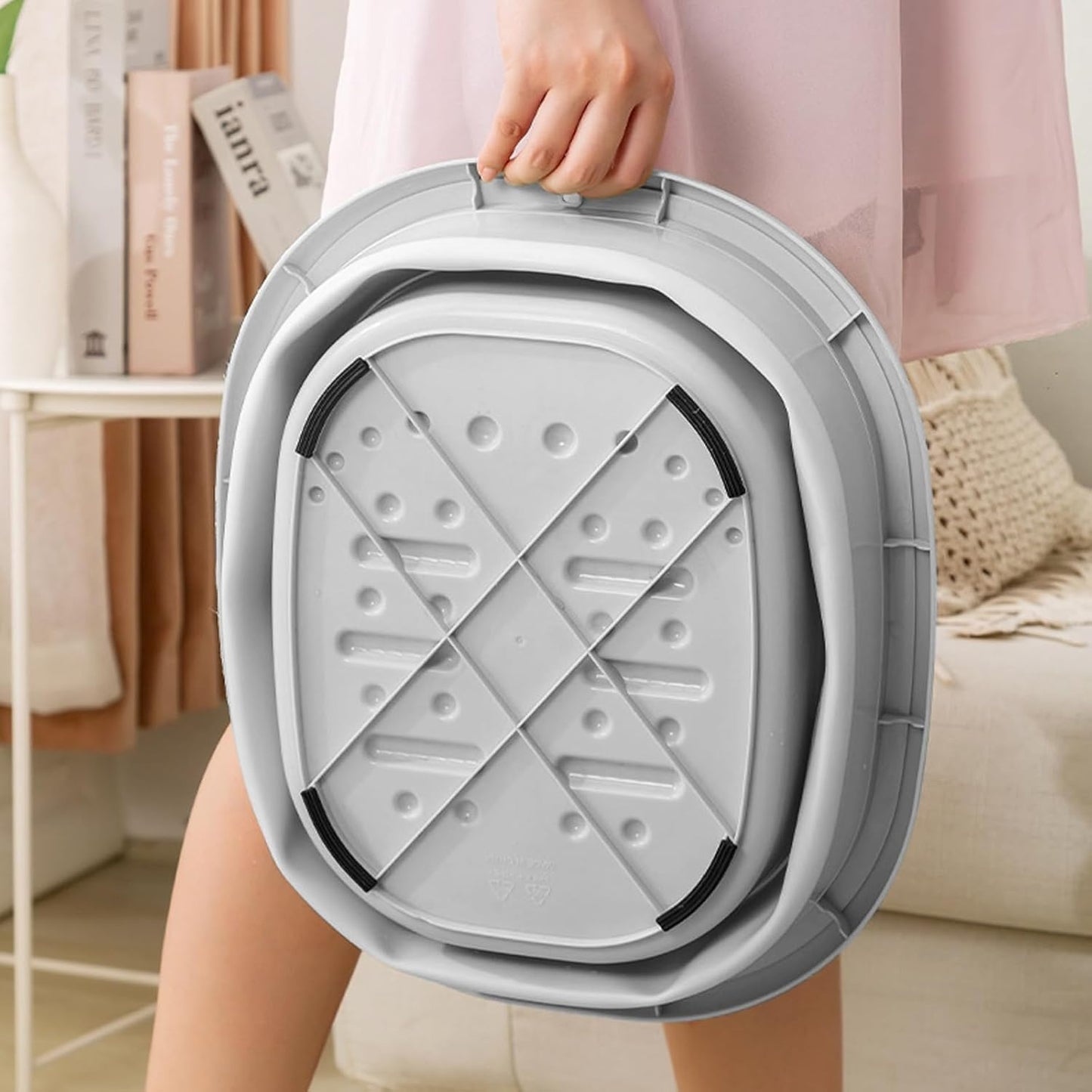 Collapsible Foot Soaking Bucket with Lid – Large Capacity Foldable Foot Spa Tub with Massage Dots, Portable Deep Basin for Home Travel Use