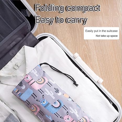 Portable Collapsible Foot Soaking Tub 26L Large Capacity with Storage Bag – Foldable Outdoor Travel Foot Bath Basin with Drawstring Closure, Oxford Fabric Waterproof Liner – Gray with Cute Llama Print